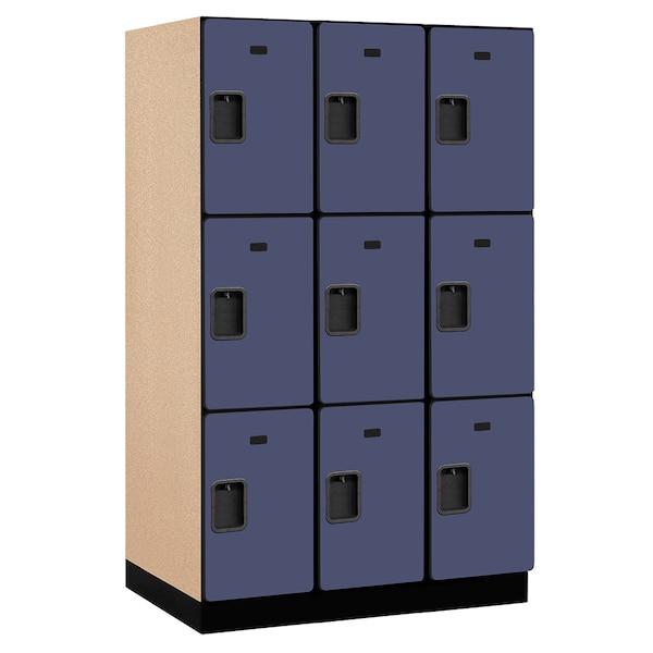 Wardrobe Locker, 45" W, 24" D, 76" H, (3) Wide, (9) Openings, Blue